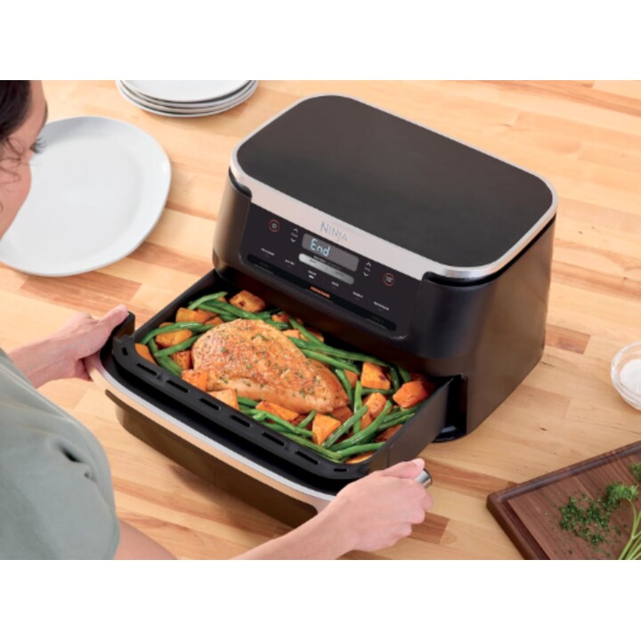 Ninja FlexDrawer AF550EU Freidora de aire de doble zona de 6 litros, color negro, 6 funciones en 1