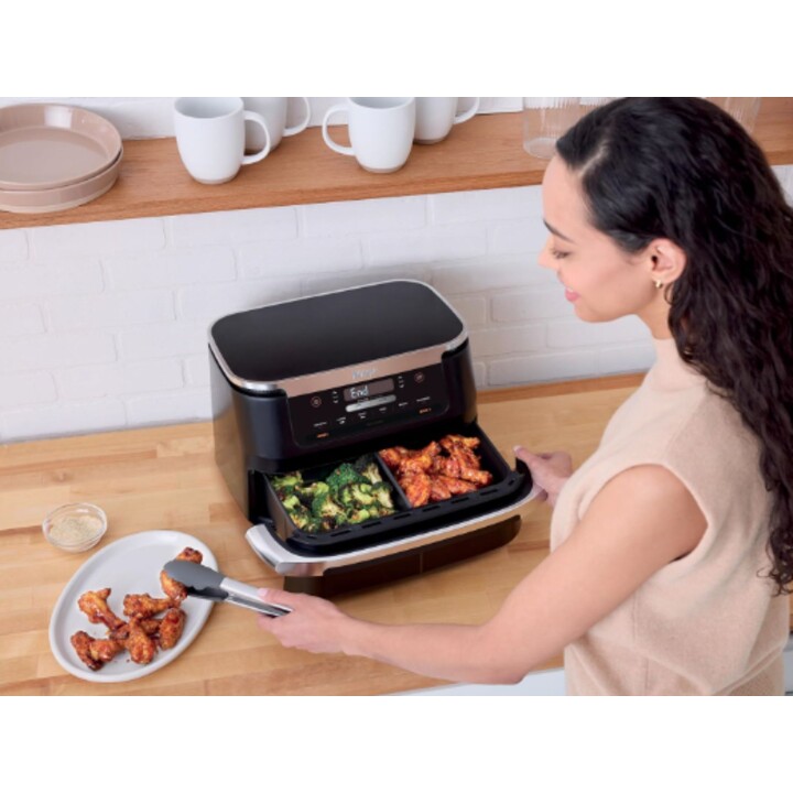 Ninja FlexDrawer AF550EU 6-Liter-Heißluftfritteuse mit zwei Zonen, schwarz, 6 Funktionen in einem Gerät