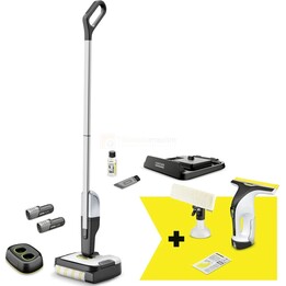 Aspiradora KARCHER FC 2-4 + WV 4-4, juego de mopa eléctrica para seco y húmedo, negro y plateado, sin bolsa, con batería