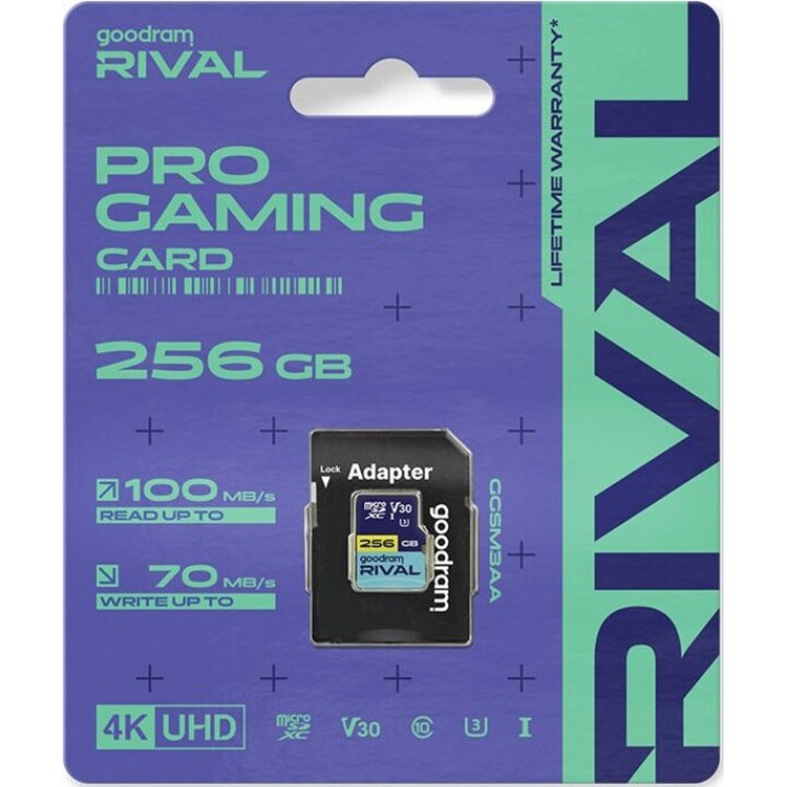 Scheda di memoria microSDXC Goodram Rival da 256 GB, V30, UHS-I, U3 con adattatore