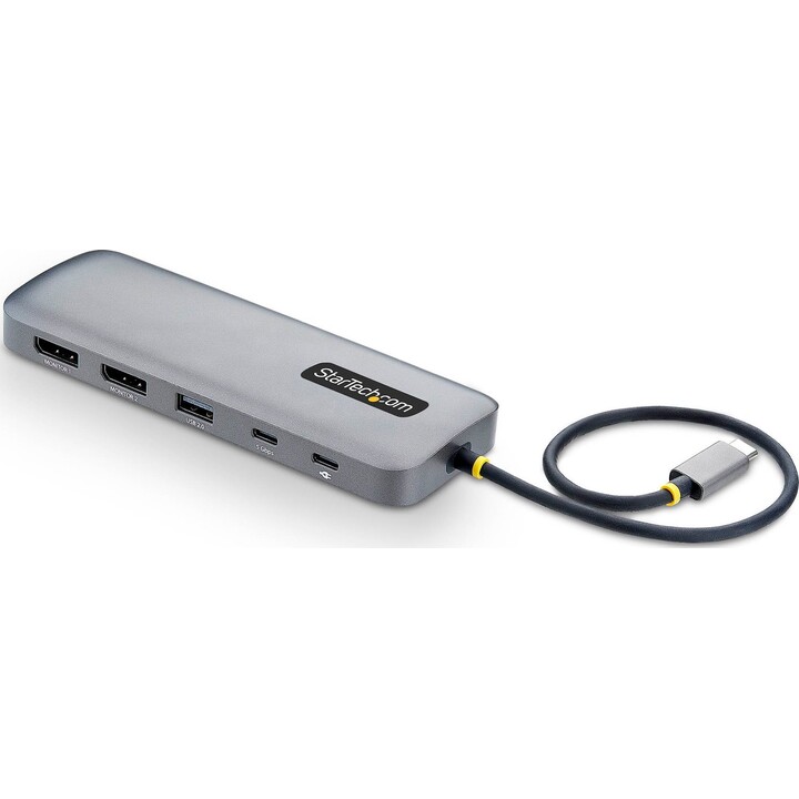 Adaptador multipuerto StarTech 10 en 1 USB-C con doble DisplayPort 4K a 60 Hz, PD de 100 W y Gigabit Ethernet, color gris espaci
