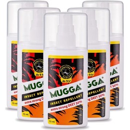 MUGGA Extra Strength Spray Deodorant with 50% DEET, 75 ml, 5-pack