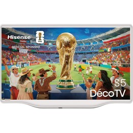 Televisor inteligente Hisense 32S5Q Hi-QLED Deco de 32 pulgadas, diseño artístico, Dolby Atmos, color blanco Morandi, elegante s