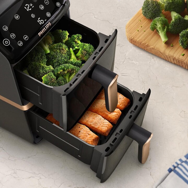 Friggitrice ad aria Philips serie 4000 NA462/80, doppia, 10 L, a libera installazione, 2750 W, colore nero, oro, grigio.