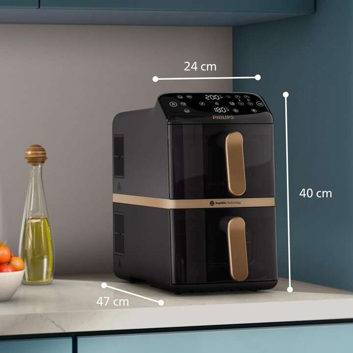 Friggitrice ad aria Philips serie 4000 NA462/80, doppia, 10 L, a libera installazione, 2750 W, colore nero, oro, grigio.
