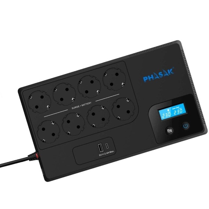 Phasak Smart Home Interactive Line UPS 1050VA/ 1050VA-600W/ 8 prese/ Formato a blocco