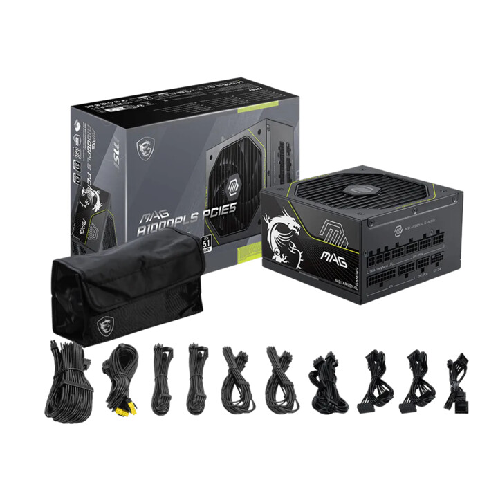 Power Supply Msi Mag A1000pls Pcie5, psu, 1000w, 80 Plus Platinum, modular, 135mm, active Pfc, 1xpci-e 5 (12+4 Pin), 4xpci-e (6+