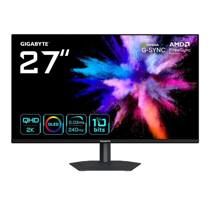 Monitor Gamer GIGABYTE GO27Q24A 27" 2K QHD OLED - 2560 x 1440, 240 Hz, 0,03 ms, 400 cd/m², FreeSync Premium, compatível