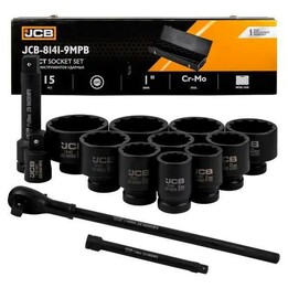 Set di 15 chiavi a percussione JCB, altezze da 1" e 12" (36-80 mm)