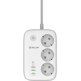 Multipresa intelligente Tellur WiFi con 3 prese, PD30W, QC18W, 2xUSB 2.4A 2500W 10A 2m
