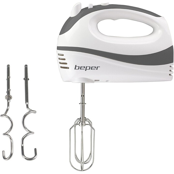 BEPER P102SBA100 Hand Mixer, Whisk for Eggs, Kneading and Mixing Creams and Pastries, 2 Whisks and 2 Mixing Hooks Included, 300 