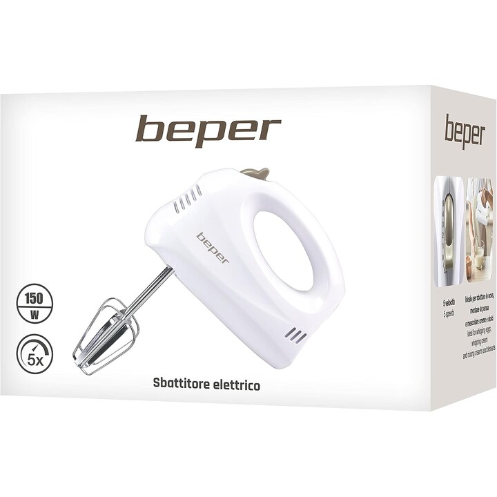 Frullatore e mixer elettrico Beper BP.304, 150 W, ABS, acciaio cromato, bianco/grigio tortora