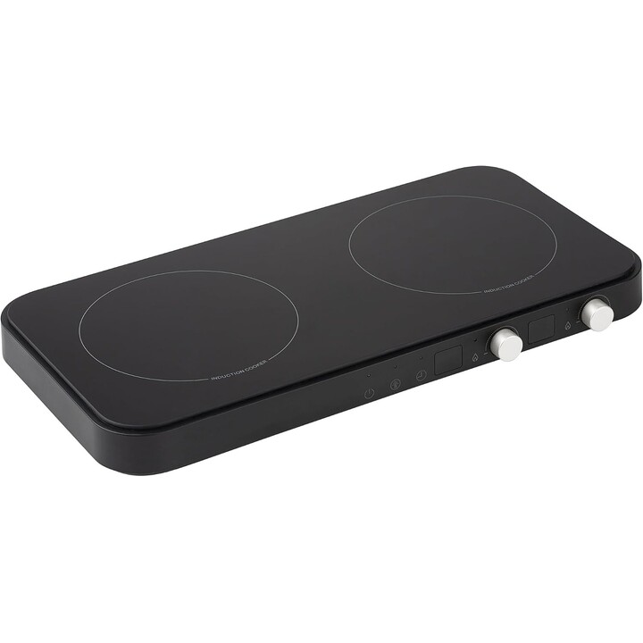 JATA JEVI1470 Portable Induction Hob with 2 Burners + Griddle. 2800 W. With Anti-Splash Lid. Up to 230ºC. With 99-minute Timer.