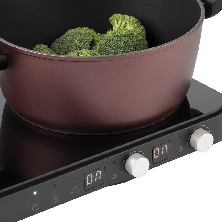 JATA JEVI1470 Portable Induction Hob with 2 Burners + Griddle. 2800 W. With Anti-Splash Lid. Up to 230ºC. With 99-minute Timer.