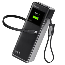 Powerbank SHARGE HyperTower X6 170 W 25 000 mAh PD 3.1 avec câbles intégrés, Noir - Chargeur portable haut de gamme