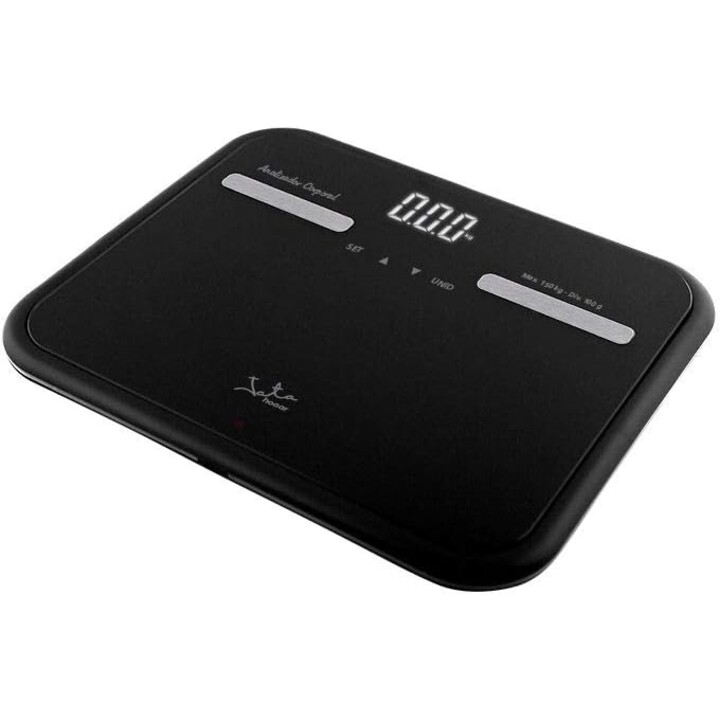 Báscula de baño digital Jata 538 con medición de grasa corporal, pantalla LCD, alta precisión, carga por USB, capacidad de 180 k