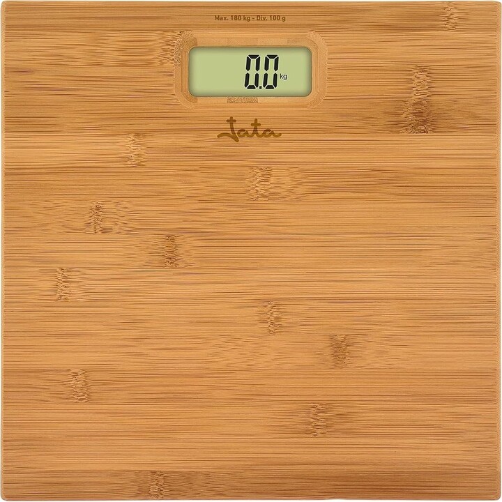 Balança de casa de banho digital Jata Hogar 489 Bamboo com ecrã LCD grande. Alta precisão. 4 sensores. Indicador de excesso de p