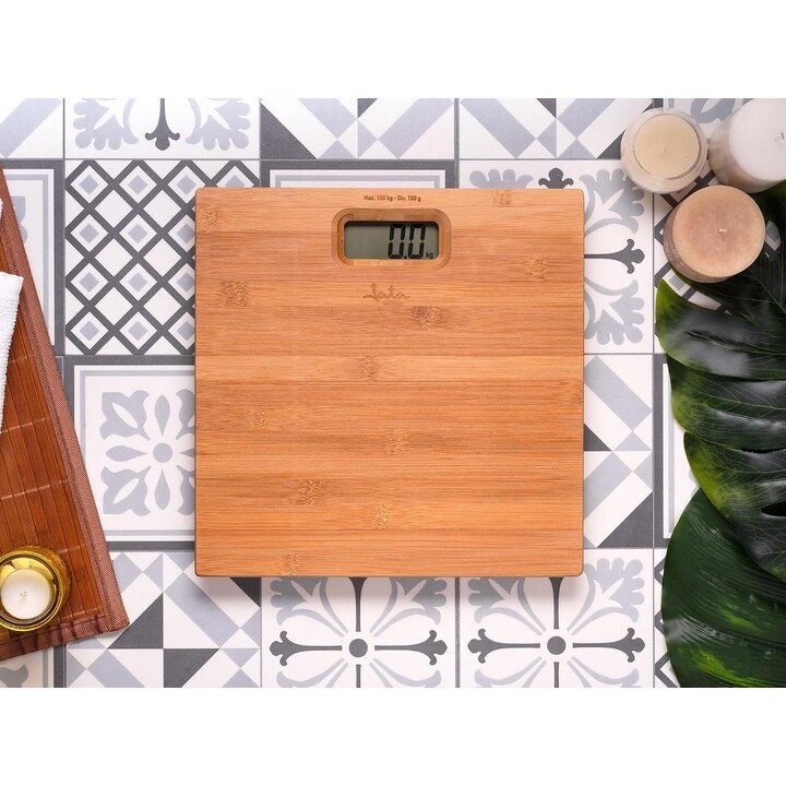 Bilancia da bagno digitale Jata Hogar 489 Bamboo con ampio display LCD. Alta precisione. 4 sensori. Indicatore di sovrappeso. Ac