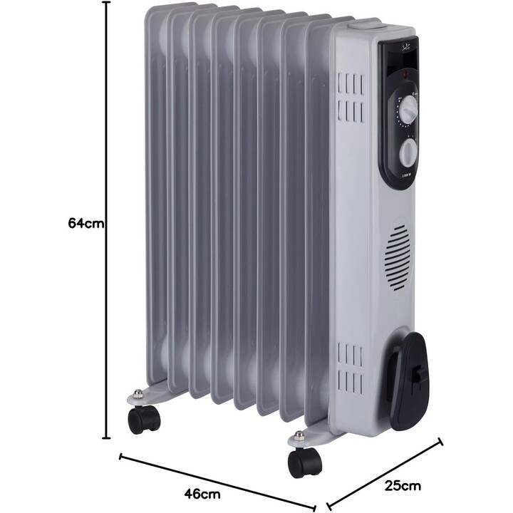 Radiador de aceite JATA R109 con 9 módulos, 2000 W, 3 niveles de calor, termostato regulable y ruedas giratorias