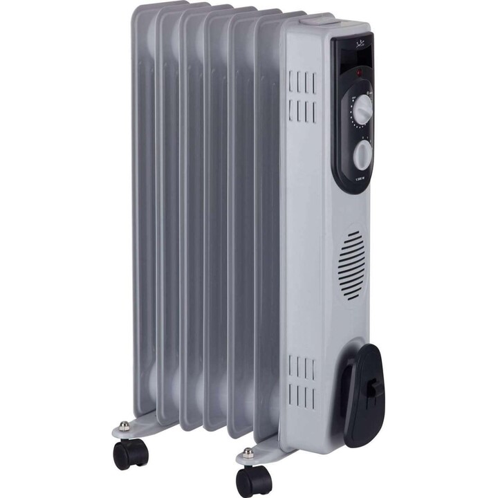 JATA R107 Oil Radiator with 7 Modules, 1500 W, 3 Heat Settings, Adjustable Thermostat, Swivel Casters