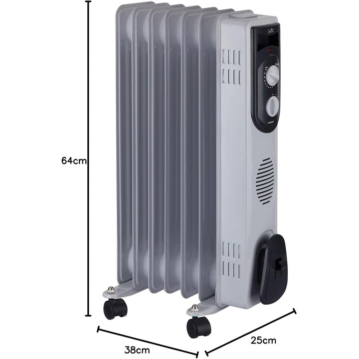 Radiatore ad olio JATA R107 con 7 moduli, 1500 W, 3 livelli di calore, termostato regolabile, rotelle girevoli