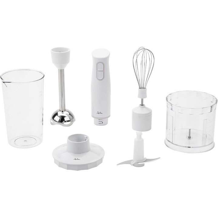 Frullatore a immersione JATA JEBT1127 da 600 W con accessori, mini frullatore con tritatutto, frusta e bicchiere da 500 ml, 2 ve