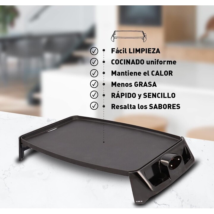 Plaque de cuisson Jata GR195, cuisson uniforme sur toute la surface, 46 x 25 cm, antiadhésive, sans PFOA, très résistante aux ra