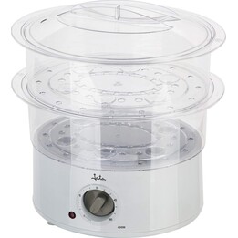Cuiseur vapeur Jata CV5020 avec 2 paniers transparents empilables, un récipient pour le riz ou les sauces et un support pour la 