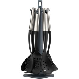 Ustensiles de cuisine JATA HOGAR HACC4624 en acier inoxydable et nylon. Lot de 6 pièces : casserole, louche, écumoire, cuillère 