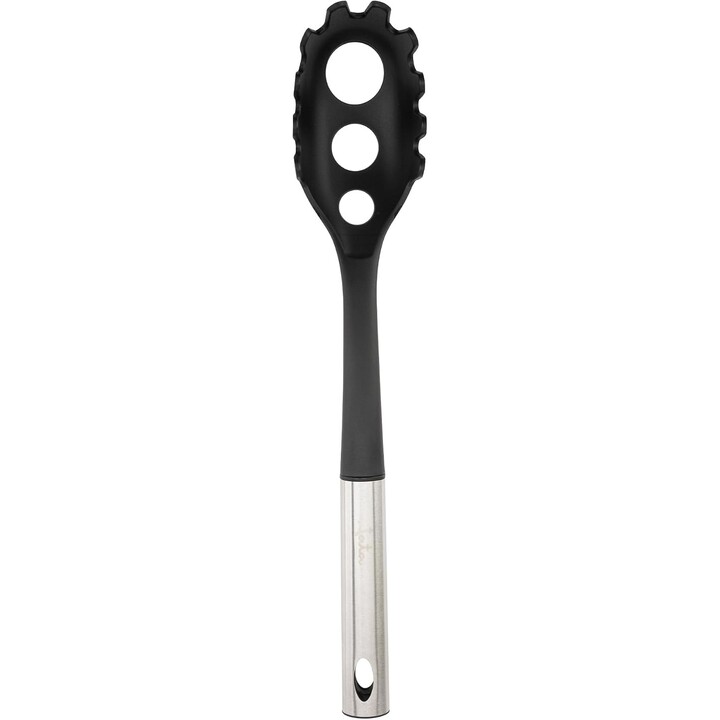 Ustensiles de cuisine JATA HOGAR HACC4624 en acier inoxydable et nylon. Lot de 6 pièces : casserole, louche, écumoire, cuillère 