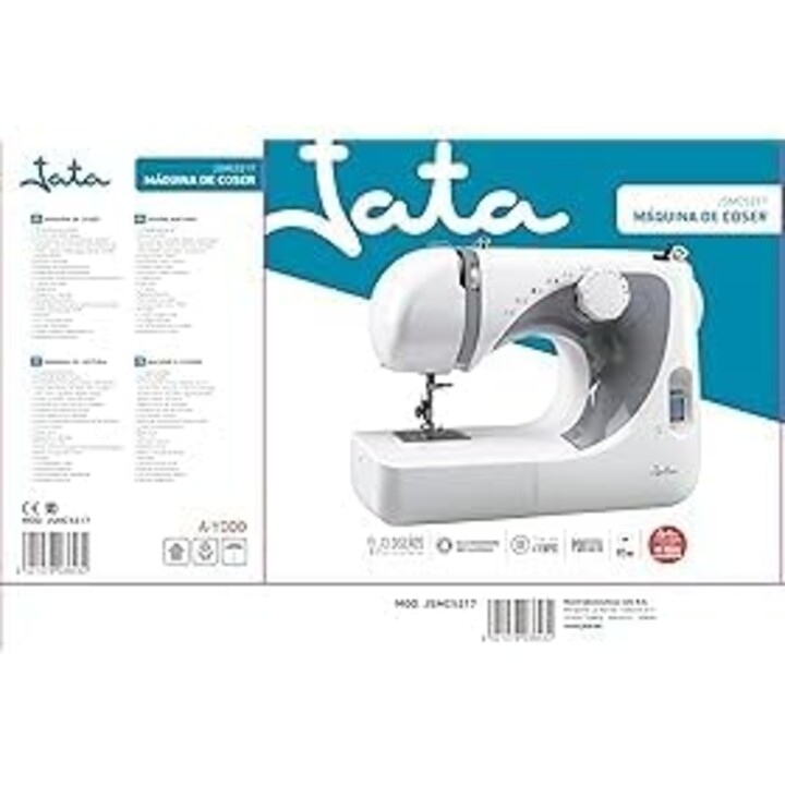 JATA JSMC5217 Sewing Machine with 13 Stitch Designs, Lockstitch and Zigzag. 4-Step Buttonhole with Portable Foot Pedal. Includes