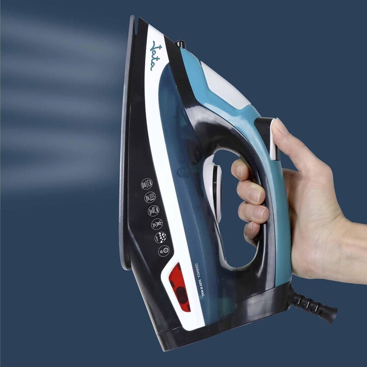 Plancha de vapor JATA JEPL1221, 2400 W. Suela de cerámica. Vapor continuo: 20-30 g/min. Chorro de vapor: 60-70 g/min. Antical. A