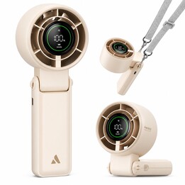 Aecooly Halo 02 handheld portable fan, beige color.