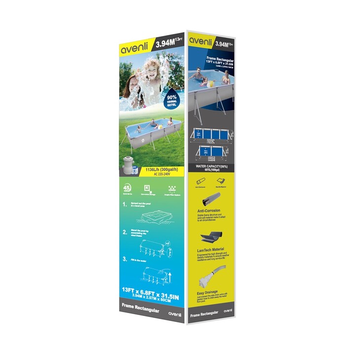 Piscina AVENLI com moldura cinza 394x207x80