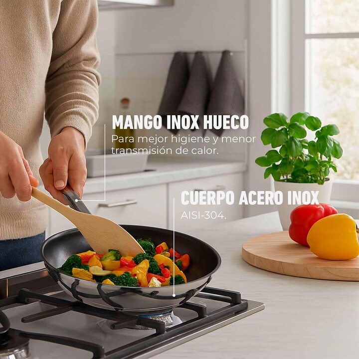 Frigideira de indução Jata HSAR2120 «La Garrotxa» em aço inoxidável, diâmetro de 20 cm, antiaderente, sem PFOA, adequada para ir