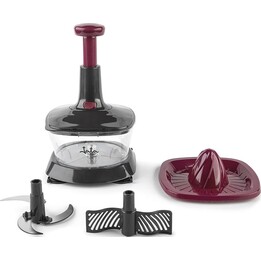Picadora de alimentos, batidora y exprimidor manual de cítricos Jata Hogar HMAQ4505, con cuchilla de acero inoxidable y 3 posici
