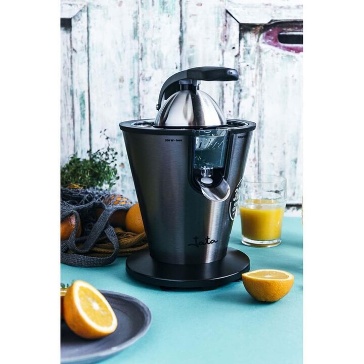 Jata EX1057 Stainless Steel Arm Electric Juicer. Pulp regulator filter. Continuous extraction. Anti-drip system