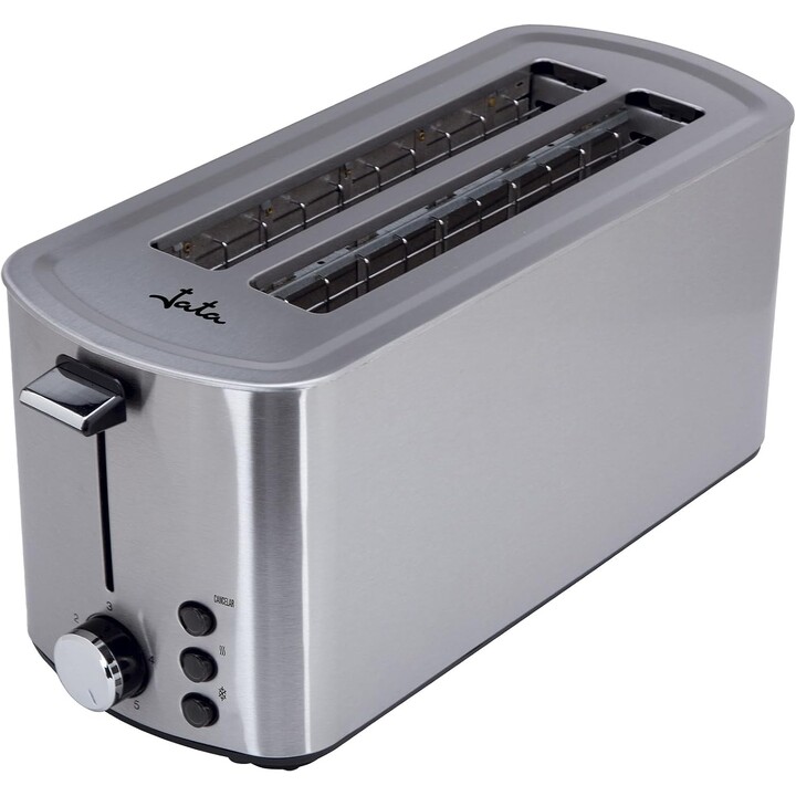 Jata TT1046 Edelstahl-Toaster mit zwei Schlitzen, 1400 W, Toaster mit Auftaufunktion und Aufwärmfunktion, 5 Bräunungsstufen