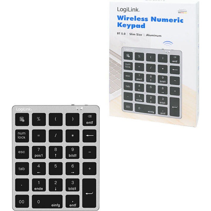 LogiLink ID0212 teclado numérico sem fios BT 5.0 cinzento