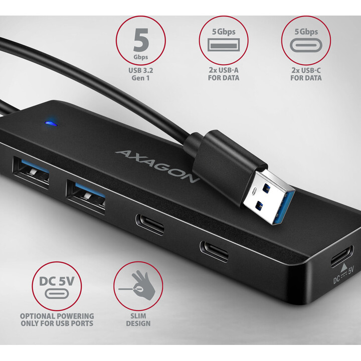 HUB 4-port 5gbp s 2x USB-A + 2x USB-C HUE-C2A