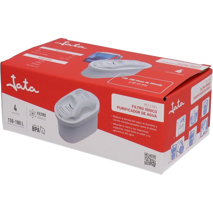Filtro de água da torneira JATA HOGAR RE123X4. Filtros para jarros de água. Embalagem de 4 unidades. Iónico. Melhora a qualidade