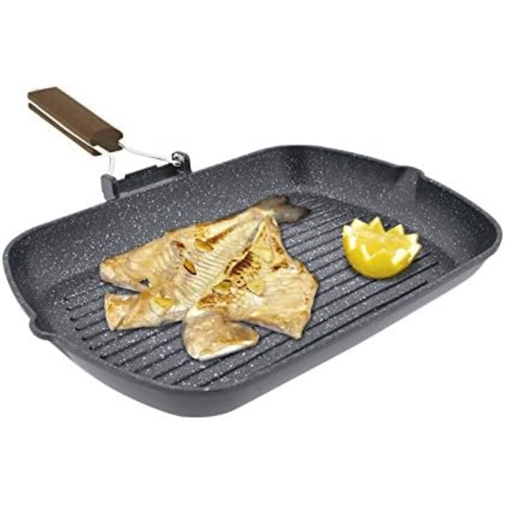 Jata GP35 Induktionspfanne, Antihaftbeschichtung „Stonite“, Grillrost aus Aluminiumguss, für alle Herdarten einschließlich Induk