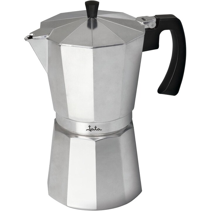 Cafetera italiana de aluminio Jata CCA9, con capacidad para 9 tazas, apta para todo tipo de cocinas excepto las de inducción