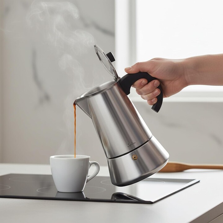 Jata Hogar CAX110 Italienische Kaffeemaschine, induktionsgeeignet, 10 Tassen, Edelstahl, Moka-Espressokocher, für alle Herdarten