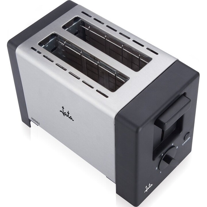 Torradeira Jata TT607 em aço inoxidável. Duas ranhuras extra-largas (30 mm). Centragem automática do pão. Tabuleiro para migalha