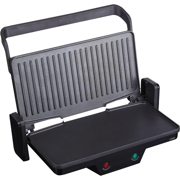 Parrilla eléctrica JATA GR266. Plancha eléctrica 3 en 1. 1000 W, placas antiadherentes mixtas de 27 x 14 cm, placa superior rect