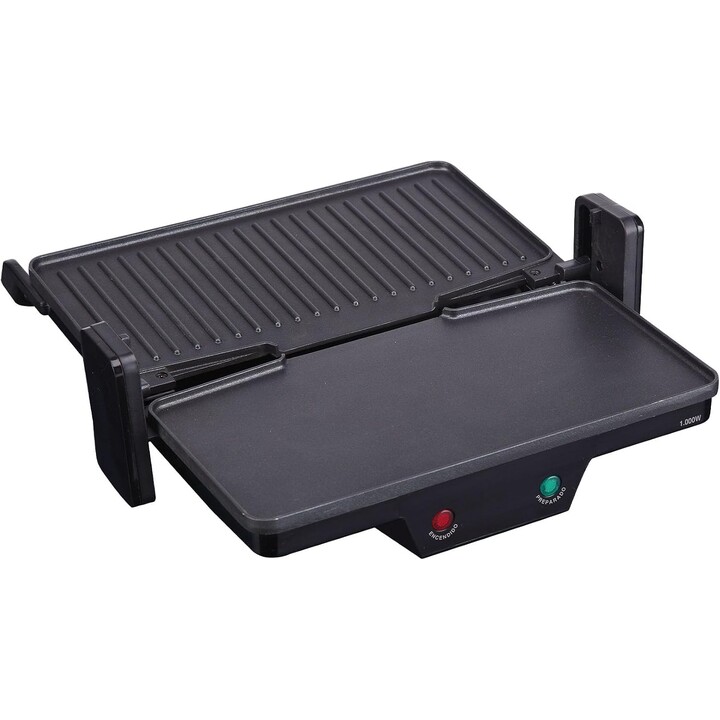 Grelhador elétrico JATA GR266. Grelhador elétrico 3 em 1. 1000 W, placas antiaderentes mistas de 27 x 14 cm, placa superior reta