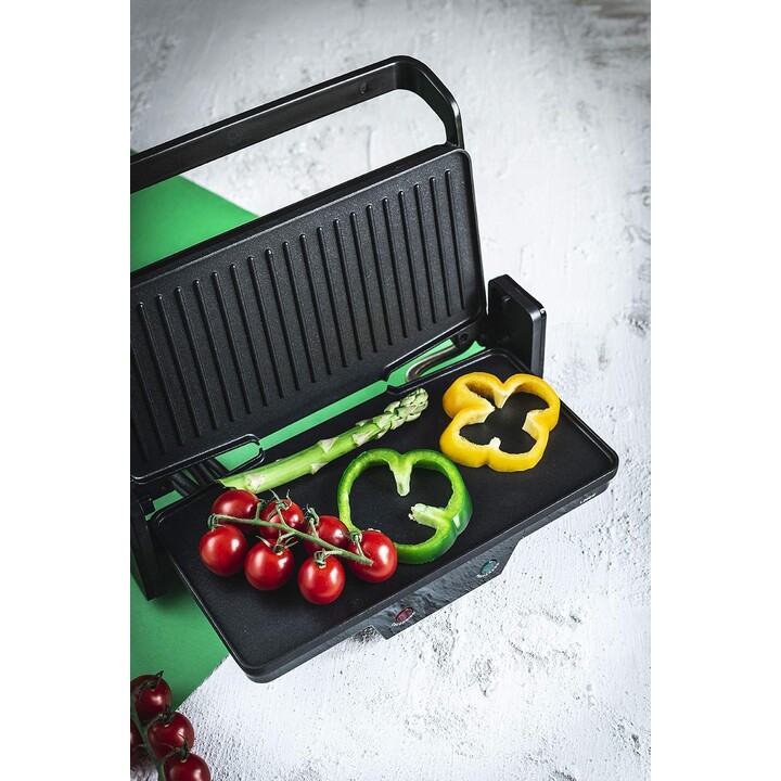 Parrilla eléctrica JATA GR266. Plancha eléctrica 3 en 1. 1000 W, placas antiadherentes mixtas de 27 x 14 cm, placa superior rect