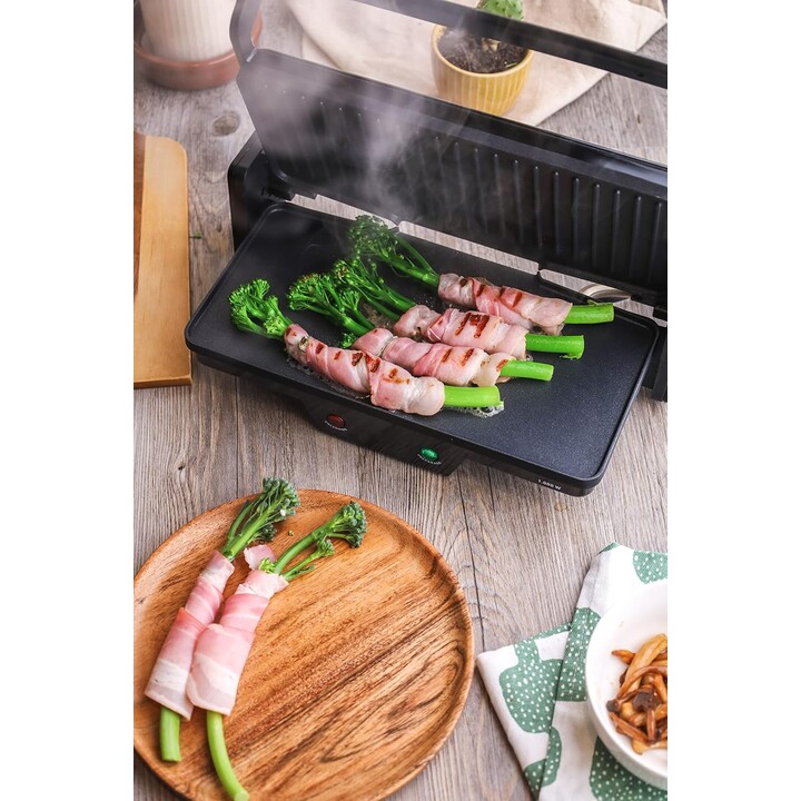 Parrilla eléctrica JATA GR266. Plancha eléctrica 3 en 1. 1000 W, placas antiadherentes mixtas de 27 x 14 cm, placa superior rect