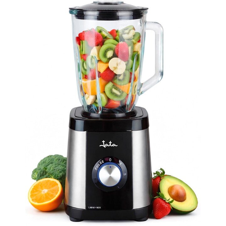 Jata BT604N - Liquidificador de 1300 W com jarro de vidro de 1,5 L, função de triturar gelo, 2 velocidades + modo «Pulse», lâmin